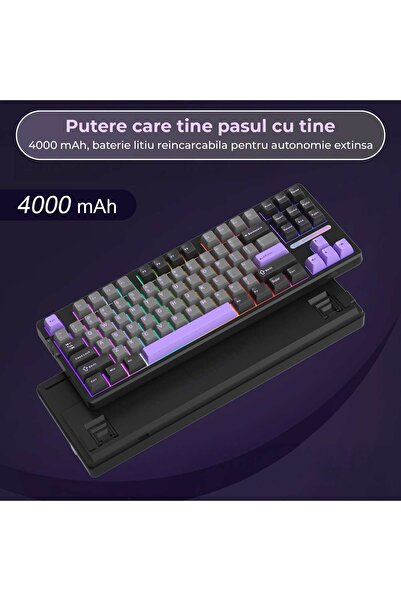 Timebox mechanical keyboard, wireless, 80% layout, RGB, 87 PBT keys, 2.4G, BT, hot-swap, purple