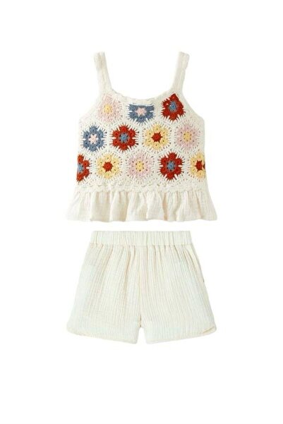 SONGÜLBERİK Girl's Muslin Fabric Summer Suit