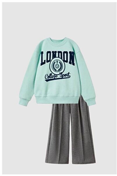 SONGÜLBERİK بدلة رياضية أنيقة للفتيات من لندن مع سروال بالازو مطبوع