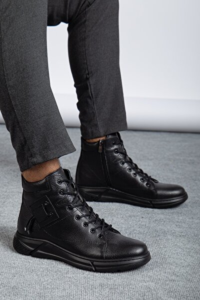 maximoda Ανδρικές δερμάτινες μπότες από γνήσιο δέρμα με φερμουάρ και επένδυση από γούνα