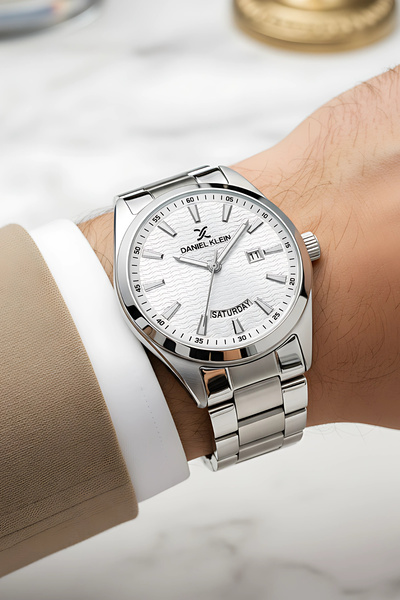 Daniel Klein Men's Wrist Watch Calendar Steel Band Silver-White Zmdk1139