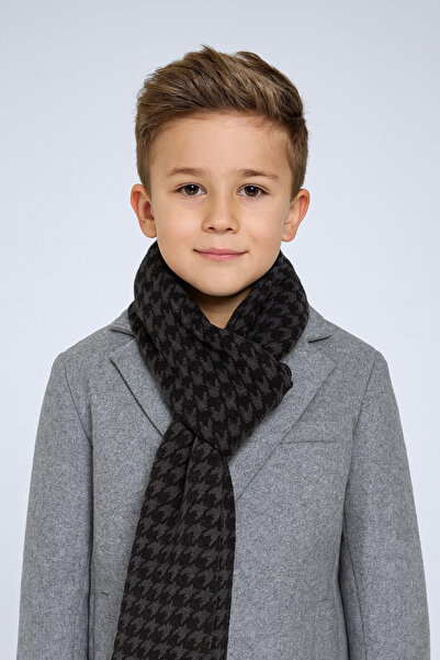 Sebir Moda Houndstooth Patterned Double-Sided Children's Scarf (Age 5-10, 30X140Cm)
