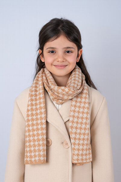 Sebir Moda Houndstooth Patterned Double-Sided Children's Scarf (Age 5-10, 30X140Cm)