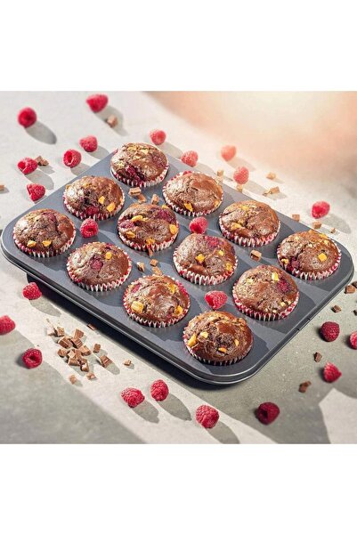 TCR 12 Gözlü Teflon Çelik Kek Kalıbı | Profesyonel Muffin Kalıbı | Yapışmaz 1...