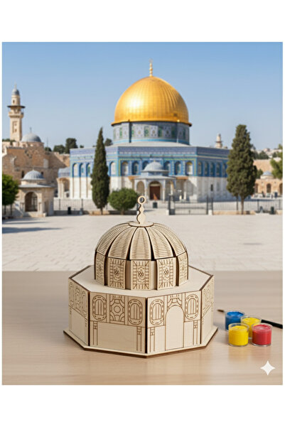 TOTTERİQ Mescid-i Aksa 3D Ahşap Puzzle Maketi KUMBARA (Boyanabilir Boya Fırça Seti) mescidi aksa maket