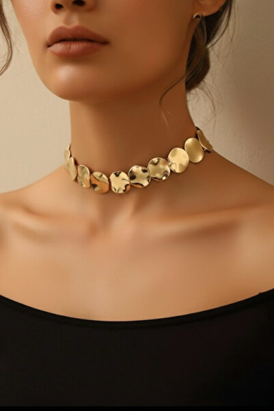 Sevilgülgünfinecrafts Luxury Gold Plated Steel Choker Necklace Wide Plate Col...