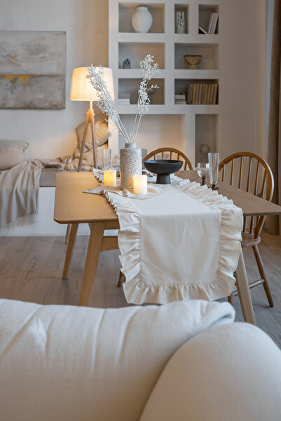 cotton maison Naturel Fırfırlı Runner Vintage 40x250 Cm