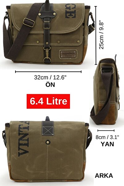 Cappadocia Vintage 4046 Antiochia - Shoulder Messenger Τσάντα ταξιδιού για φορητό υπολογιστή από ανοιχτό κερωμένο βαμβάκι, καφέ αδιάβροχο