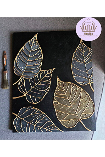 Home Pinvibe Altın Yaprak Desenli Rölyef Kabartmalı MDF Duvar Tablosu – Çerçevesiz