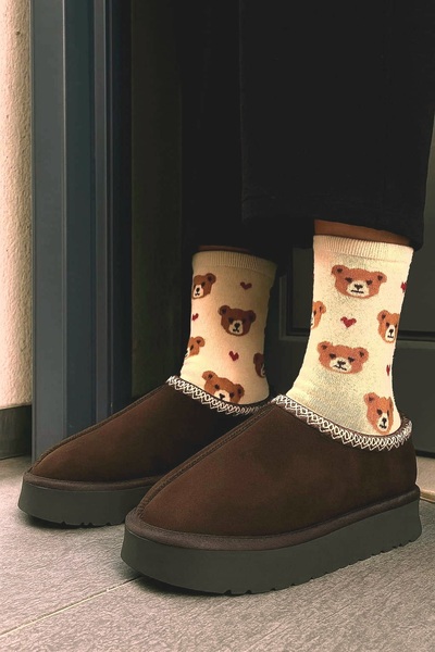 maydos Kadın İçi Tüylü Kışlık Terlik Yüksek Taban Bot&Bootie