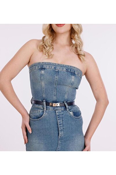 EMR Official حزام باللون الأزرق الداكن/مشبك قفل، حزام نسائي، حزام فستان، حزام معطف، حزام بنطلون