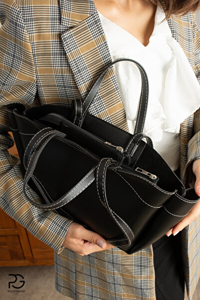 POLOGRAND London Original New Season Double Strap Luxury Soft Leather Makeup Bag with Puppy Model Handbag Shoulder Bag