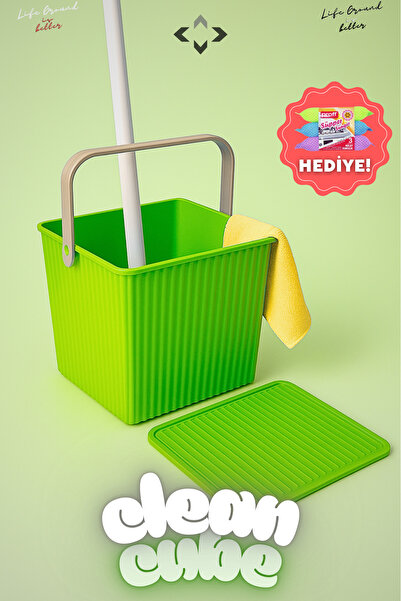 LİGROUND Green Clean Cube Kare Kapaklı Kulplu Temizlik Kovası Su Kovası Düzen...