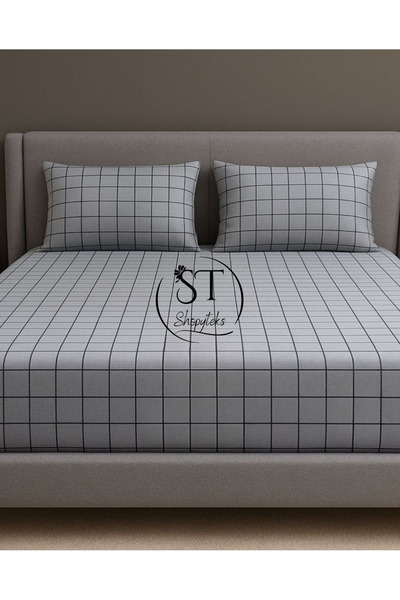 Shopyteks Square Patterned Double & King Size Fitted Sheet Set | Cotton & Soft