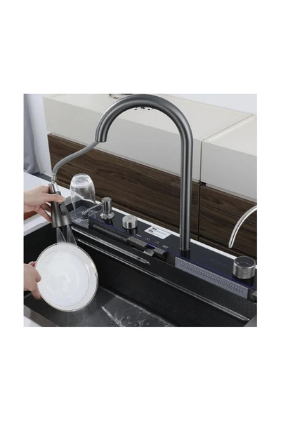 Generic Luxury Stainless Steel Drop-In Kitchen Sink with Flying Rain Waterfall, Single Bowl, LED Display