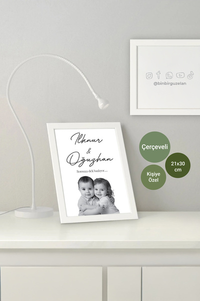Binbir Güzel An Kişiye Özel Çocukluk Fotoğraflı + Çerçeveli Tablo - 21x30 cm