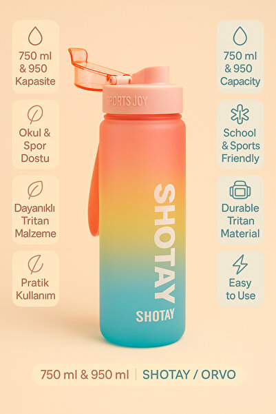 ORVO Shotay 750 ml Su Matarası – Kilitli Kapaklı, Ağızlıklı, Askılı Spor Mata...