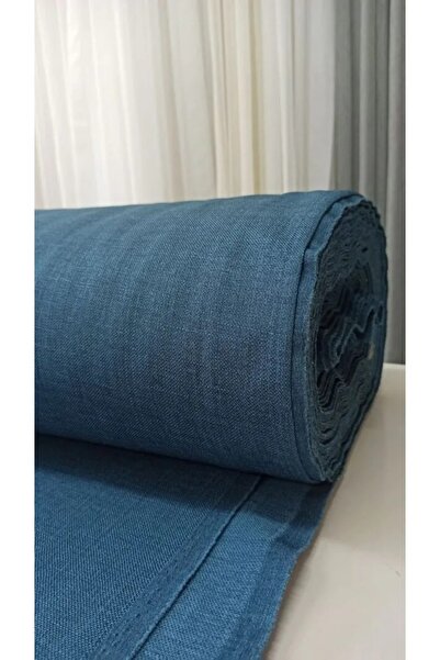 Ran Perde Mavi Hasır Keten Fon Perde - Pilesiz Dikim