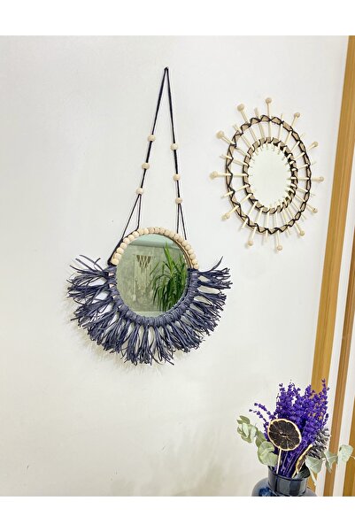 kattuna Bohemian Mirror Black Raffia Beaded Set of 2