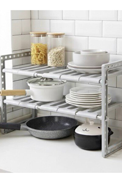 COOYA Double-layer shelf, solid material, suitable for under the kitchen sink, 70×38×26 cm, white and gray