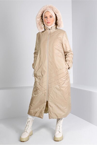 Alvina MANŞETLERİ BÜZGÜLÜ KAPÜŞONLU KABAN 90324