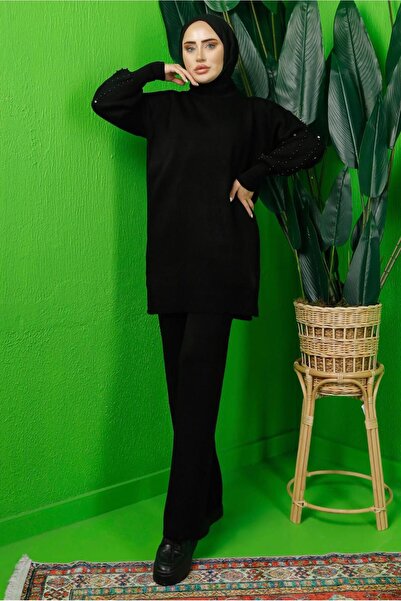 TRENDTESETTÜR ΓΥΝΑΙΚΕΙΟ ΣΕΤ ΠΛΕΚΤΟ ΜΕ ΜΑΥΡΟ ΜΑΝΙΚΙ ΚΕΝΤΗΜΕΝΟ ΠΑΝΤΕΛΟΝΙ T 8408