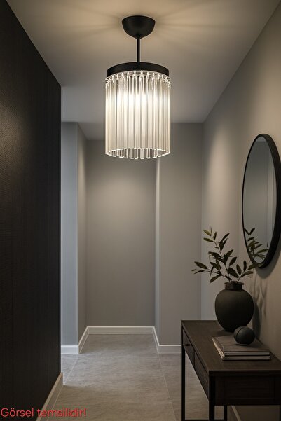 Bozyaka Aydınlatma Delta Dekoratif Siyah Tekli Avize İthal Şeffaf Cam Çubuk Modern Iç Mekan