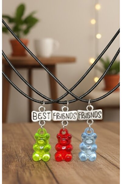TUNA TAKI & AKSESUAR Jelibon Ayıcıklar 3'lü Bff Best Friends Arkadaşlık Kolyesi Model 7 Çocuk Kolye