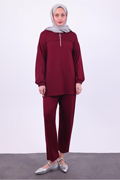 TRENDTESETTÜR Women's Burgundy Hoodless Trousers Suit t 1074