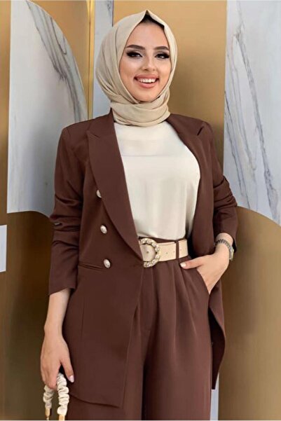 TRENDTESETTÜR Women's Brown Classic Trousers Suit T 2038