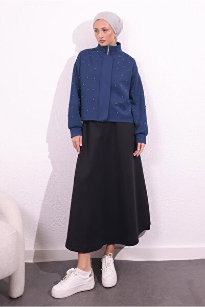 TRENDTESETTÜR Γυναικείο μπουφάν Navy Blue Indigo Bead Detailed - T 8654