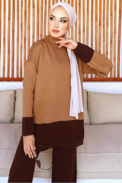 TRENDTESETTÜR Brown Colored Women's Knitwear Trousers Set - S.BROWN T 10032