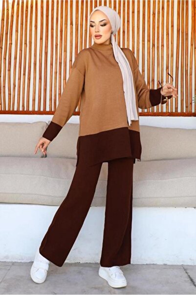 TRENDTESETTÜR Brown Colored Women's Knitwear Trousers Set - S.BROWN T 10032