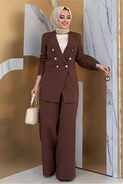 TRENDTESETTÜR Women's Brown Classic Trousers Suit T 2038