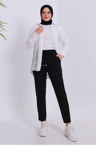 TRENDTESETTÜR Kadın Siyah Beli Lastikli Pantolon T 80004