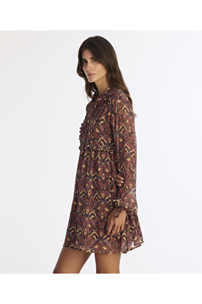 Yargıcı Bol Boyundan Bağlamalı Yaka Uzun Kol Elbise