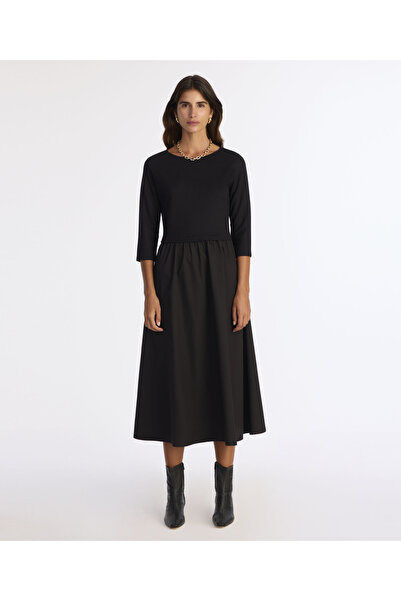Yargıcı Bol Bisiklet Yaka 3/4 Kol Elbise