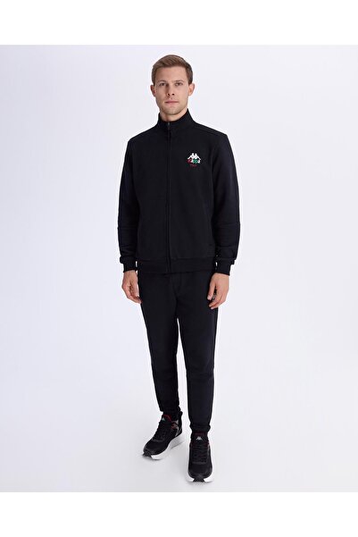 Kappa Αυθεντικό ανδρικό μπλουζάκι με φερμουάρ, μαύρη άνετη εφαρμογή με φερμουάρ