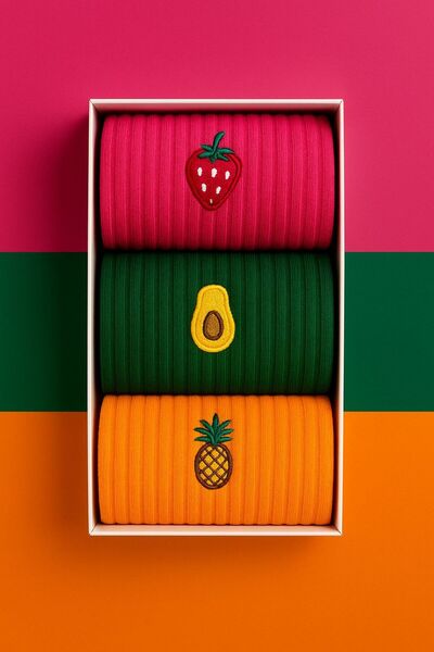 Socks Stations Unisex Fruit Embroidered Colorful Socks Box