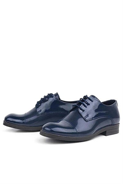 Rakerplus Navy Blue Patent Leather Oxford Laced Classic Children's Shoes
