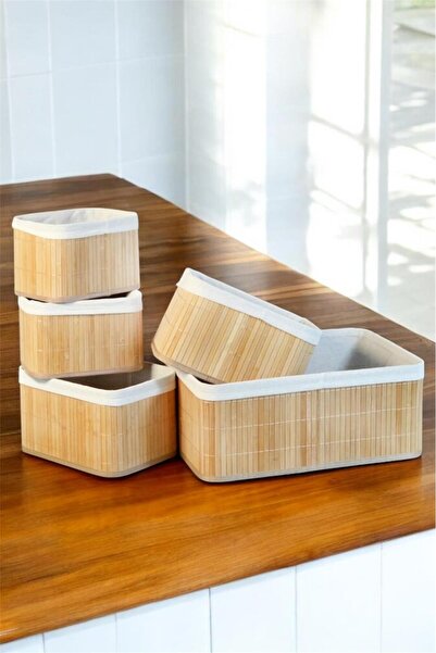 Bayev 5-Piece Rectangular Wicker Basket Decorative Organizer Multi-Purpose Bamboo Basket Set 700713