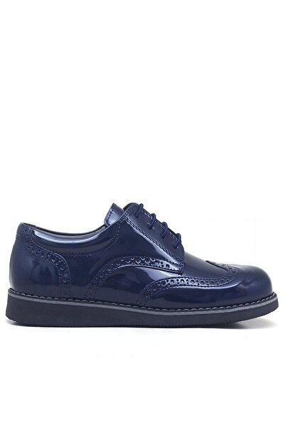 Rakerplus Navy Blue Patent Leather Laced Classic Boys' Shoes