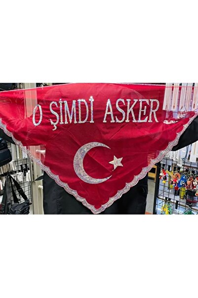 Halay Kına Pullu O Şimdi Asker Kırmızı Asker Örtüsü Duvağı + 1 Adet Pullu Eld...