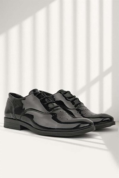 Rakerplus Black Patent Leather Patterned - Lace-up Children's Classic Shoes