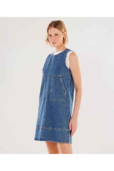 Yargıcı Cepli Kısa Denim Elbise