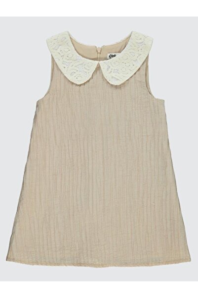 Civil Girls Yakası Dantelli 2-5 Yaş Elbise - Bej 3-4 Yaş