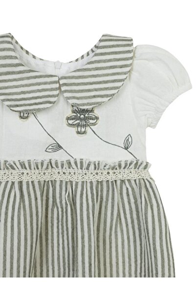 Bombili Floral Embroidered Striped Dress for 1-3 Years - Khaki 12-18 Months