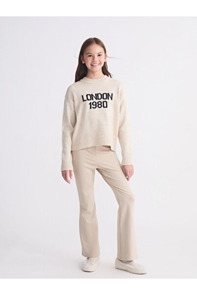 LC Waikiki Peak New Season Crew Neck London Patterned Girls' Knitwear Sweater