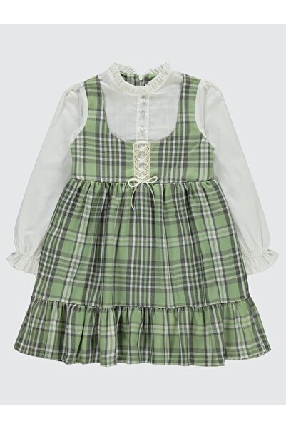Civil Girls 6-9 Years Old Dress with Ruffled Collar - Green8-9 Years Old