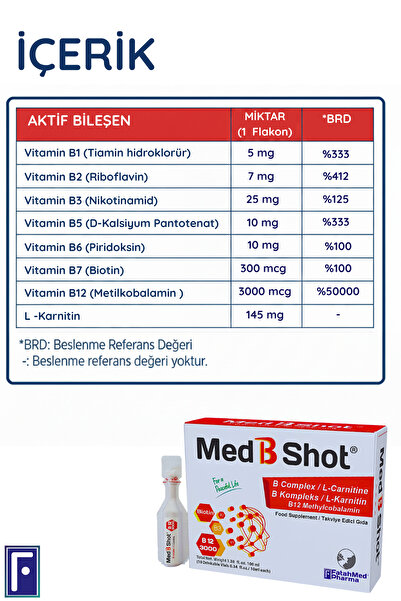 MED B SHOT B Kompleks & L- Karnitin + LifyLact Flor Probiyotik , Prebiyotik ( Avantajlı Paket )